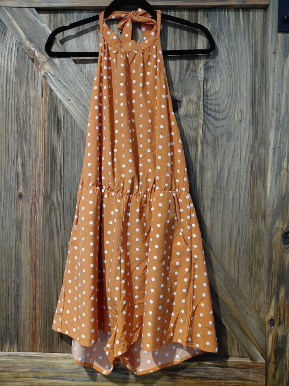 SHEIN Women’s Orange White Polka Dot Halter Romper Jumpsuit Size L NWOT